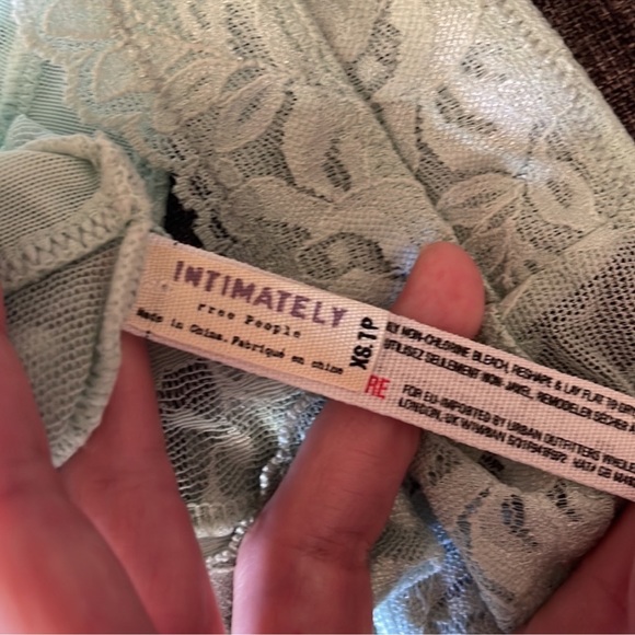 Free People Galloon Deep V Mint Green Lace Bra Bralette XS Boho Angel Coquette - Picture 5 of 7